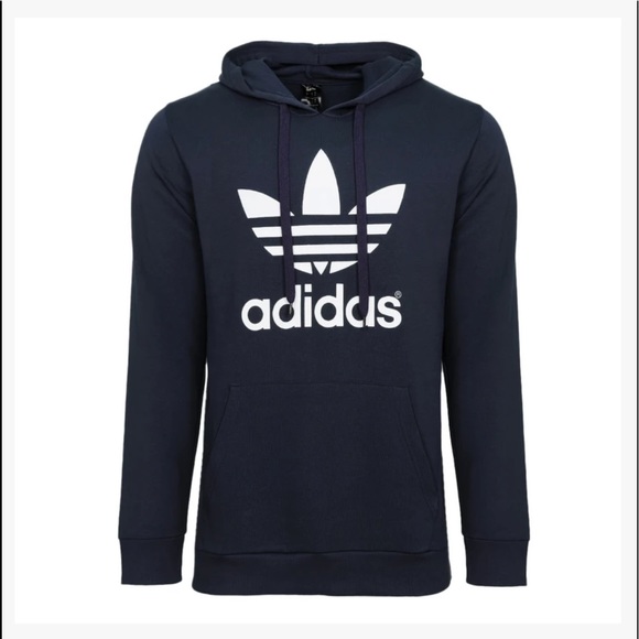 NWT Mens Adidas Navy Blue Trefoil Fleece Hoodie - Picture 2 of 11